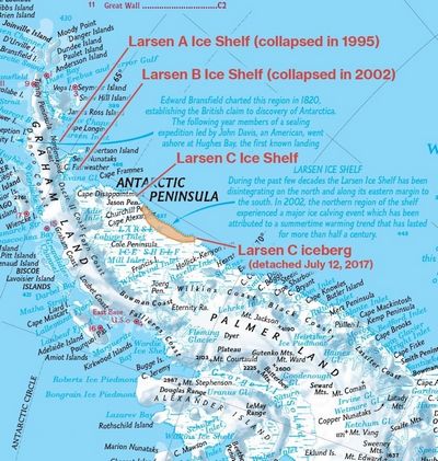 Географические карты рассказали о потерях ледника ларсена
