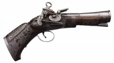 Мушкетон-пистолет с кремневым замком начала 18 века - «военные действия»