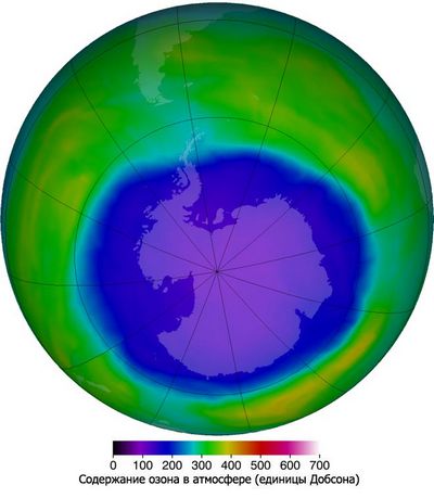 Размер озоновой дыры над антарктидой резко увеличился